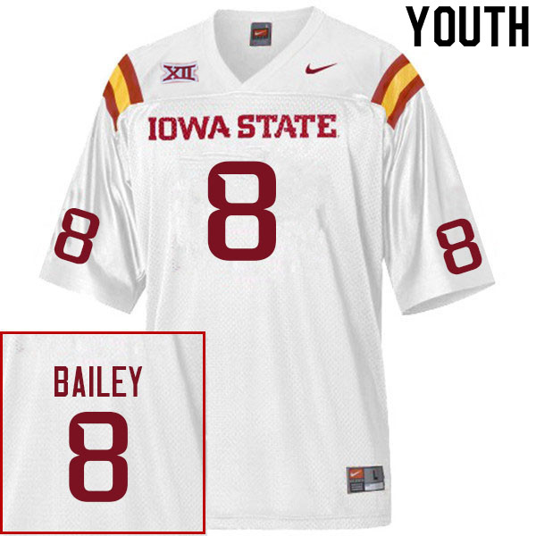 Iowa State Cyclones Youth #8 Cordarrius Bailey Nike NCAA Authentic White College Stitched Football Jersey SJ42P16TJ